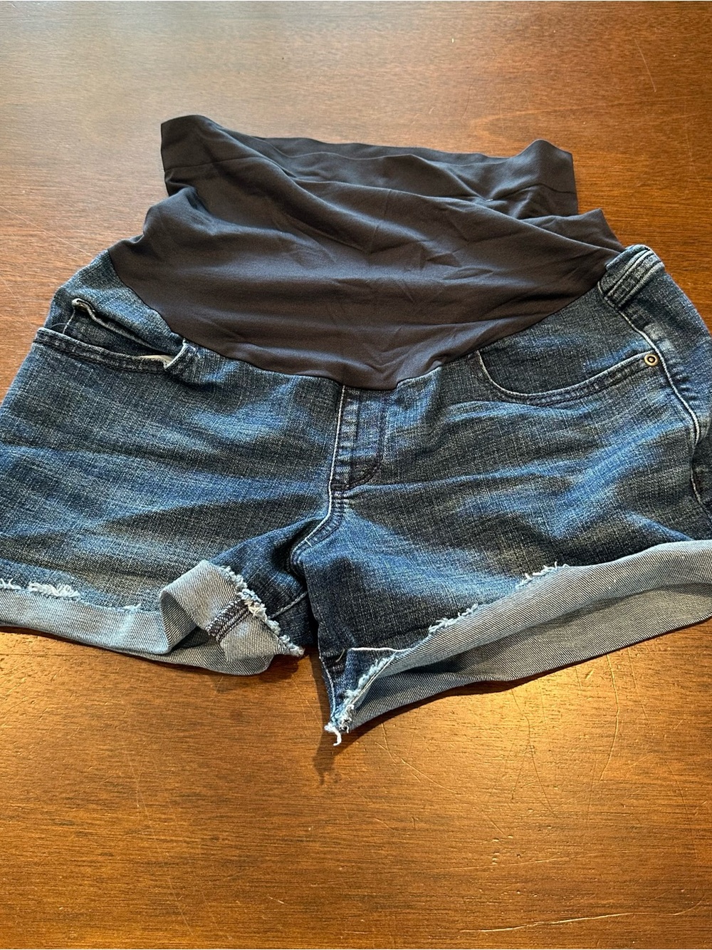 Maternity Denim Shorts with Black Stretch Waistband - Women's Shorts
